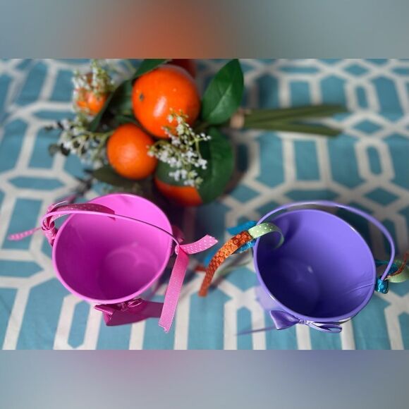 2 New! 4” Miniature Gift Buckets NWT Gift Pail Basket Handle Spring Easter Pink - Picture 4 of 9
